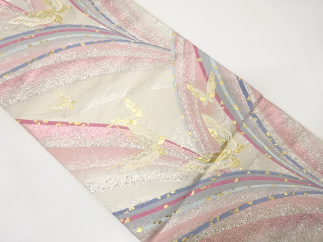 流水に蝶模様織り出し袋帯